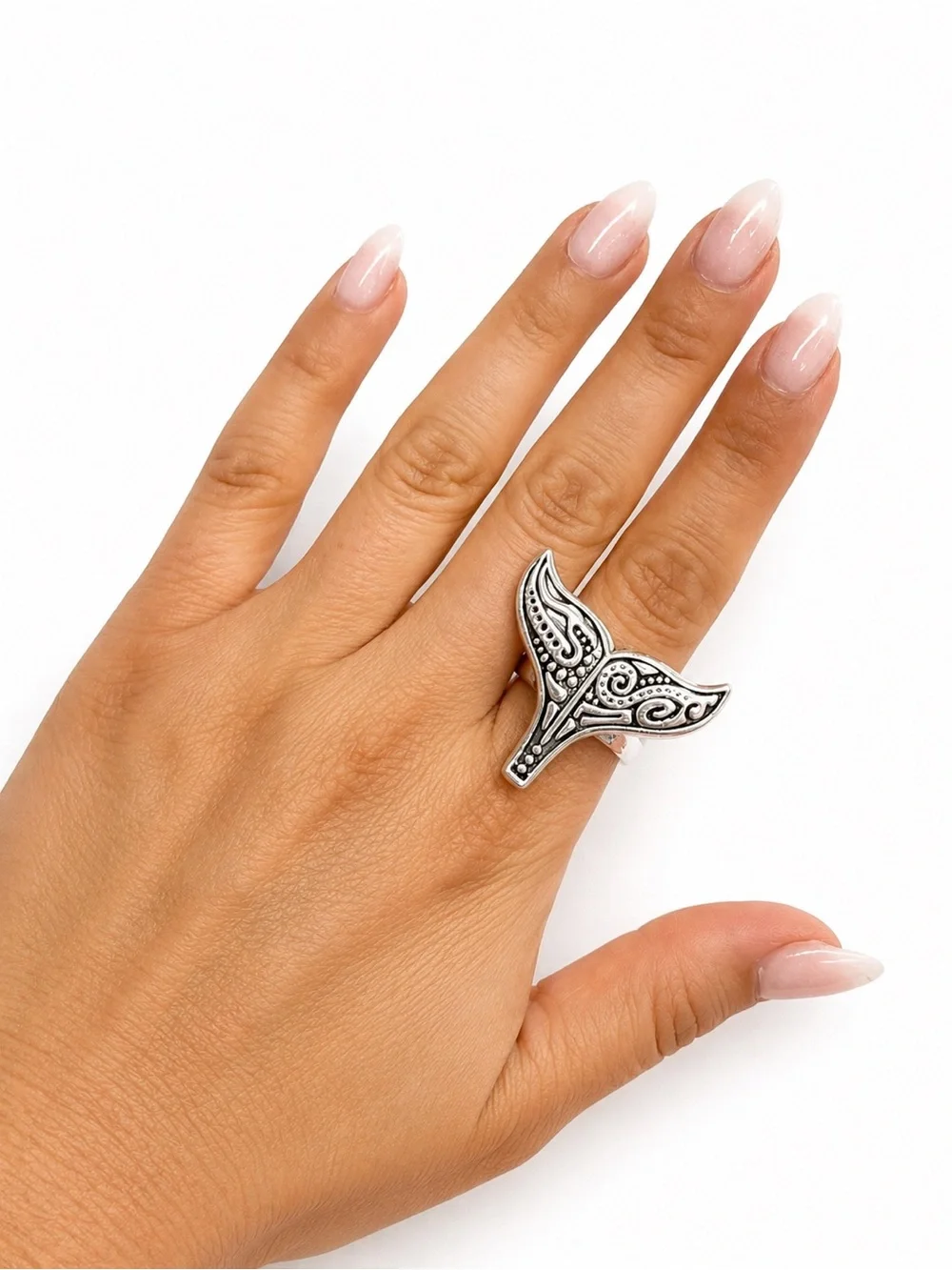 Sterling Silver Whale Tail Statement Ring - Women Accessories